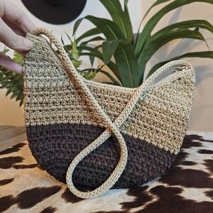 The Sak Tan and Brown Crochet Shoulder Bag